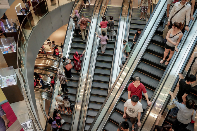 Shopping mall escalator