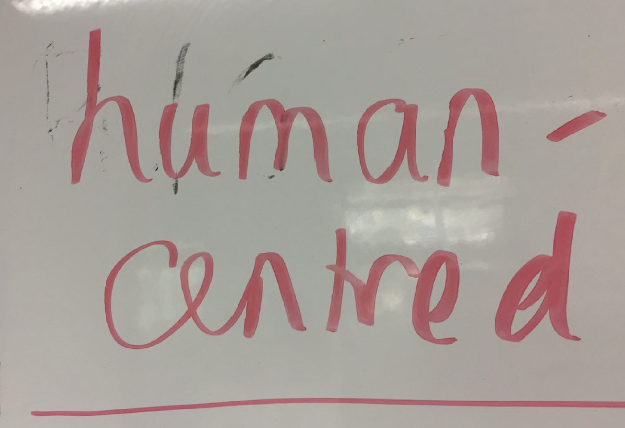 Whiteboard text that says "human-centred"